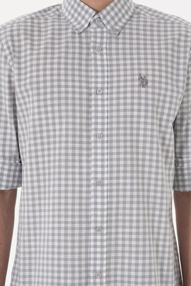 Erkek Gri Kareli Uzun Kollu Slim Gömlek - 50306367016