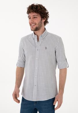 Erkek Gri Kareli Uzun Kollu Slim Gömlek - 50306367016