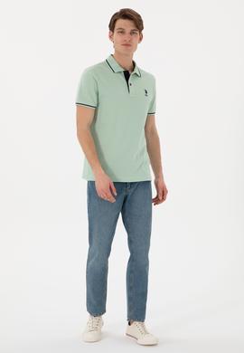 Erkek Slim Fit Polo Yaka Su Yeşili Basic Tişört - 50305980117