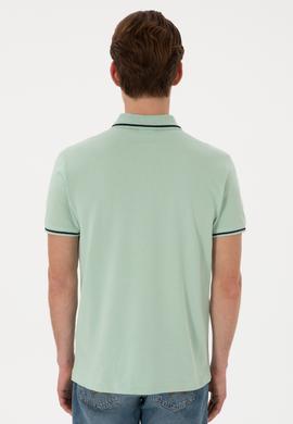 Erkek Slim Fit Polo Yaka Su Yeşili Basic Tişört - 50305980117