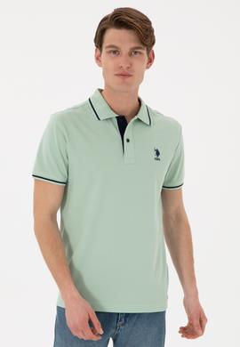 Erkek Slim Fit Polo Yaka Su Yeşili Basic Tişört - 50305980117