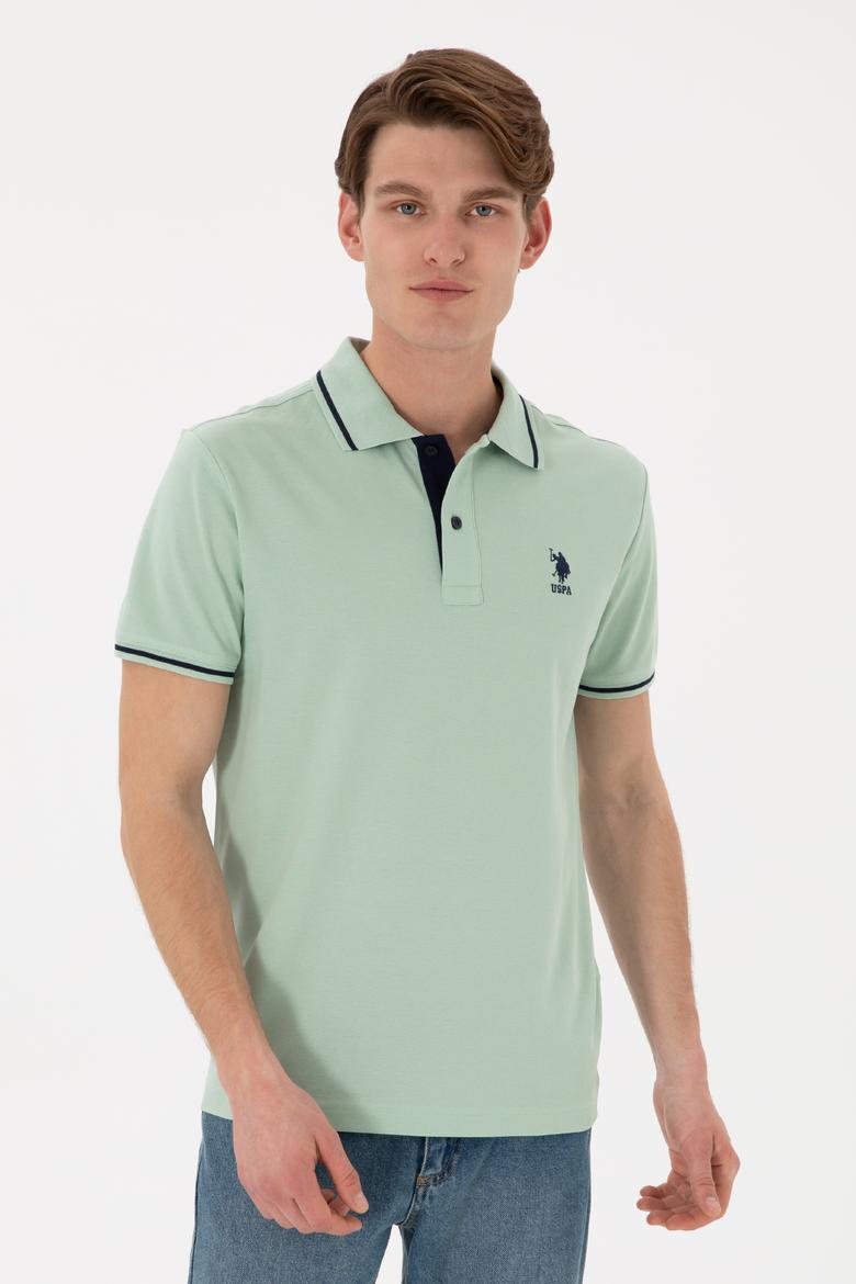 Erkek Slim Fit Polo Yaka Su Yeşili Basic Tişört - 50305980117