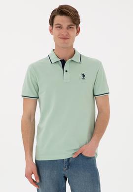 Erkek Slim Fit Polo Yaka Su Yeşili Basic Tişört - 50305980117