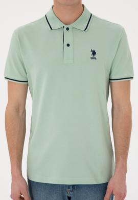 Erkek Slim Fit Polo Yaka Su Yeşili Basic Tişört - 50305980117