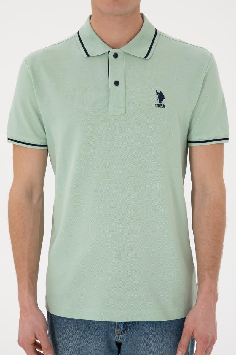 Erkek Slim Fit Polo Yaka Su Yeşili Basic Tişört