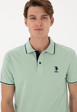 Erkek Slim Fit Polo Yaka Su Yeşili Basic Tişört - 50305980117