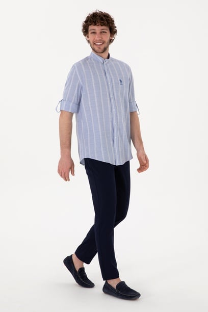 Erkek Lacivert Slim Fit Kanvas Pantolon