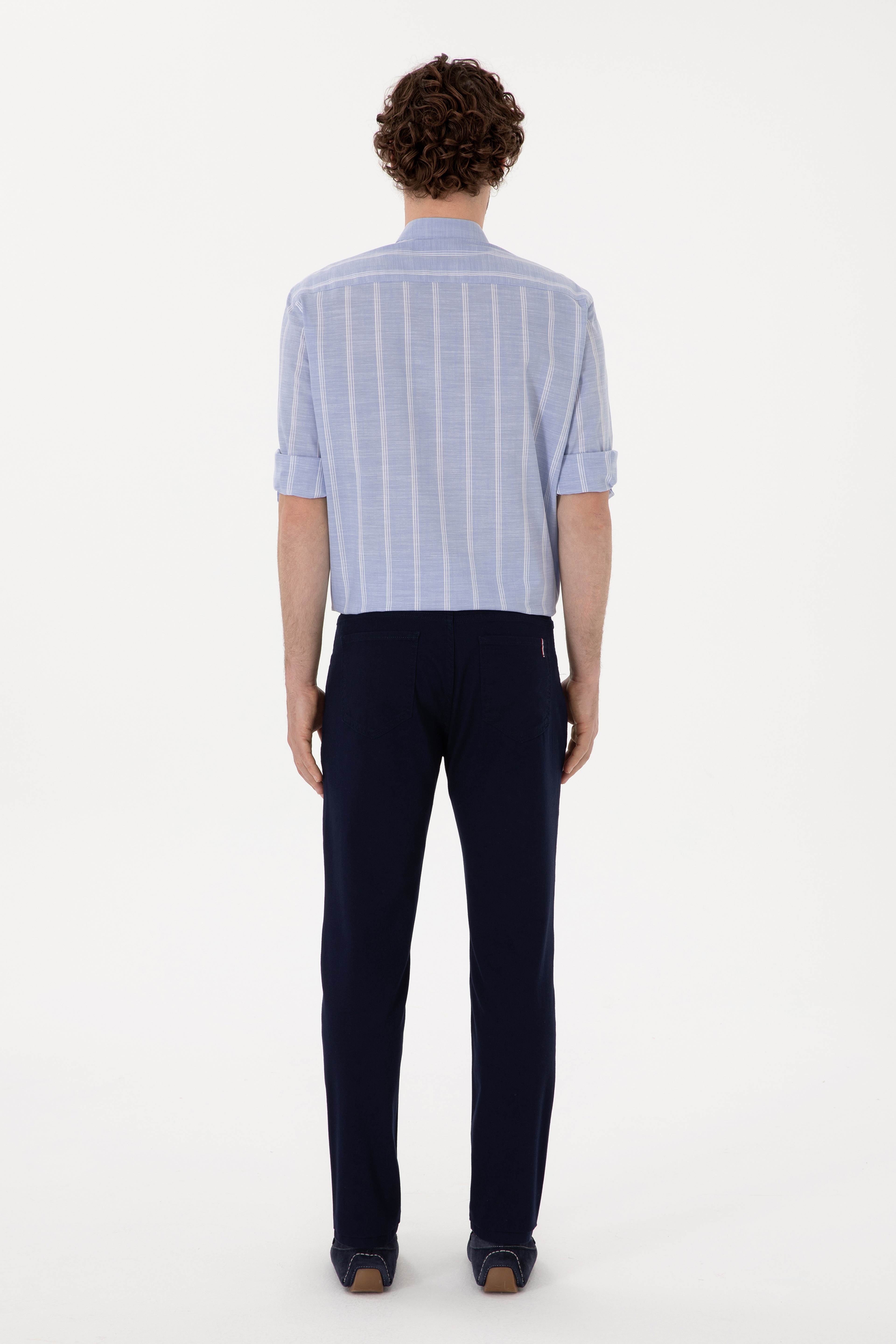 Erkek Lacivert Slim Fit Kanvas Pantolon