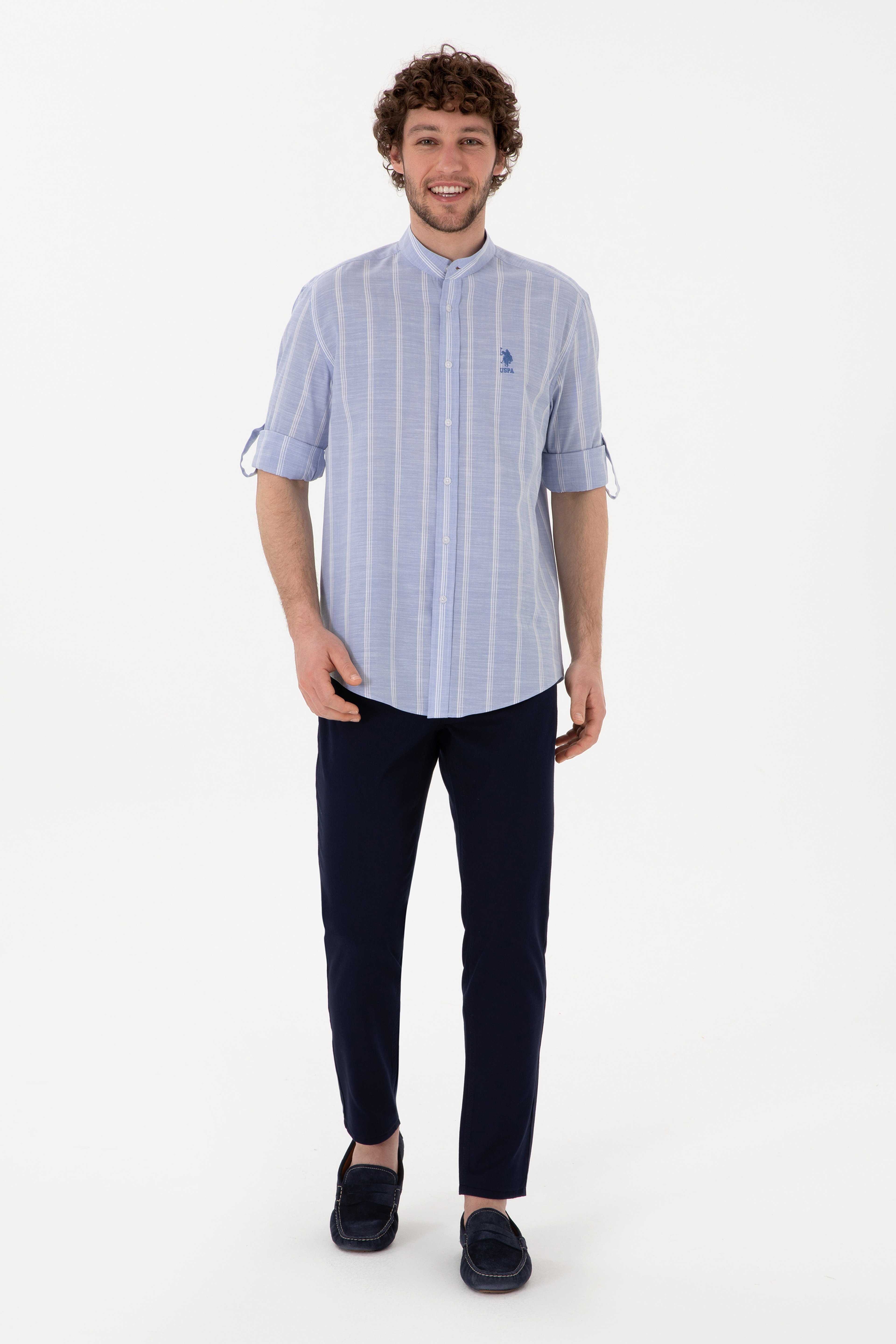 Erkek Lacivert Slim Fit Kanvas Pantolon