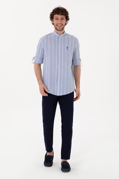 Erkek Lacivert Slim Fit Kanvas Pantolon