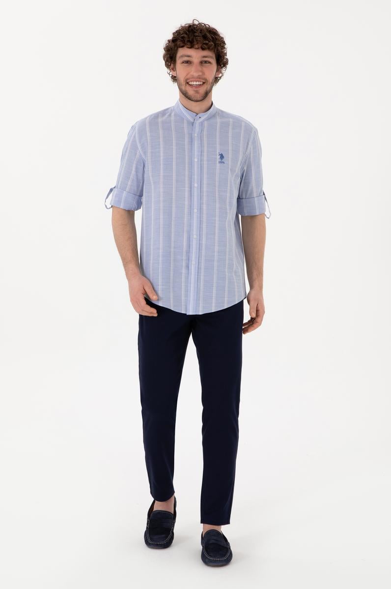 Erkek Lacivert Slim Fit Kanvas Pantolon