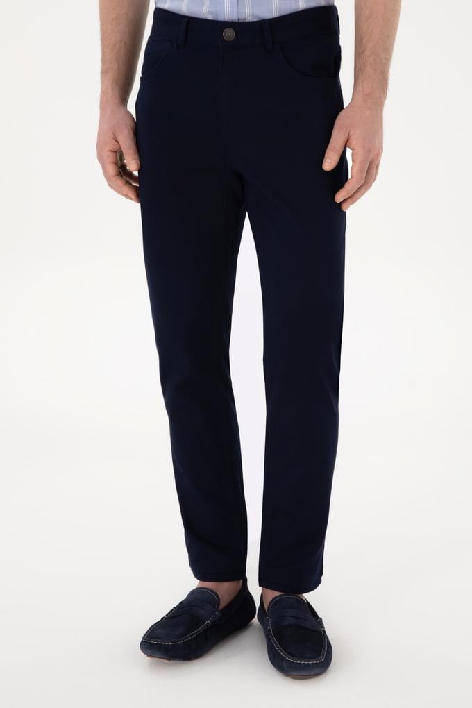 Erkek Lacivert Slim Fit Kanvas Pantolon