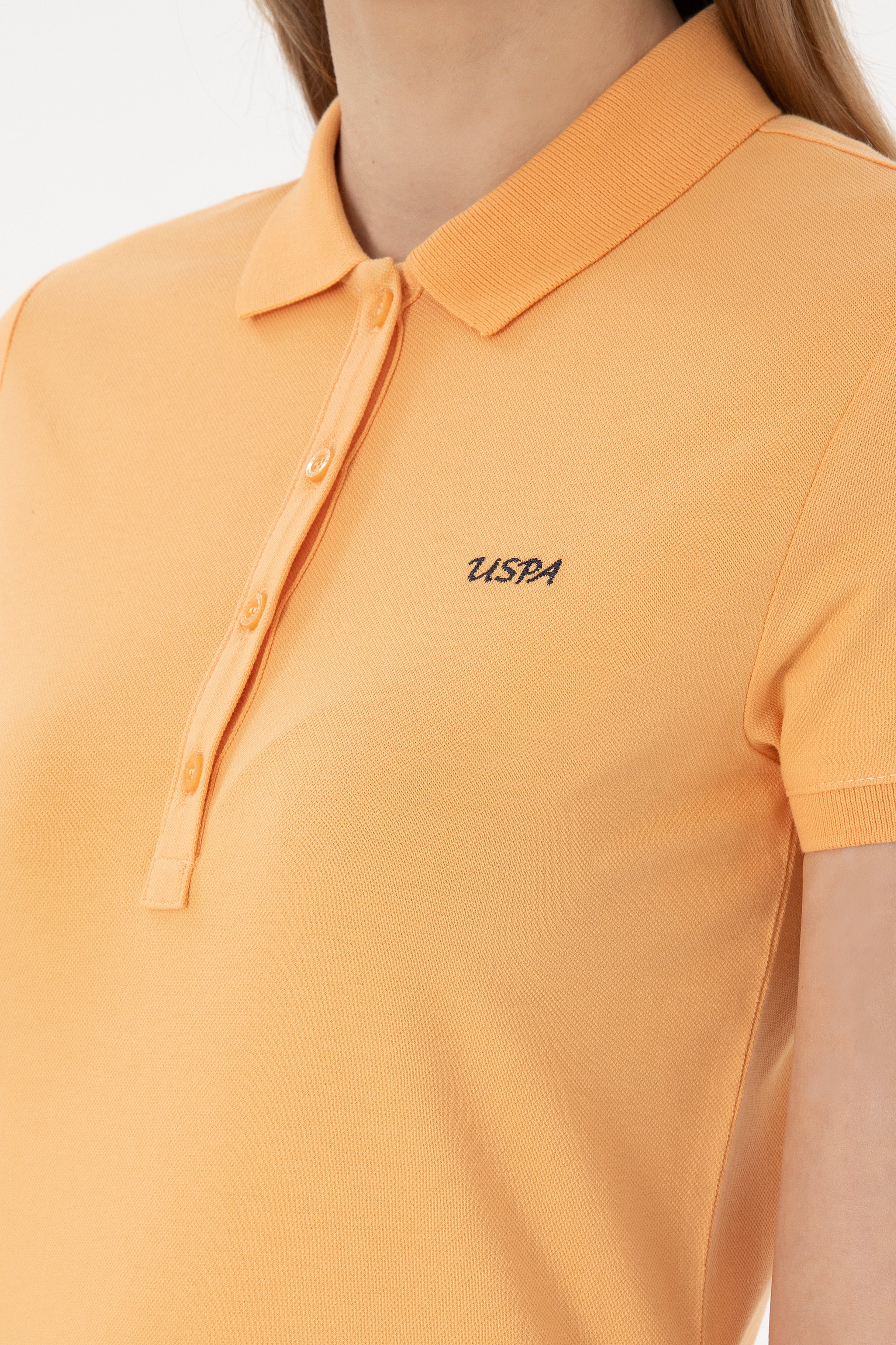 Kadın Turuncu Basic Polo Yaka Tişört - Image 7