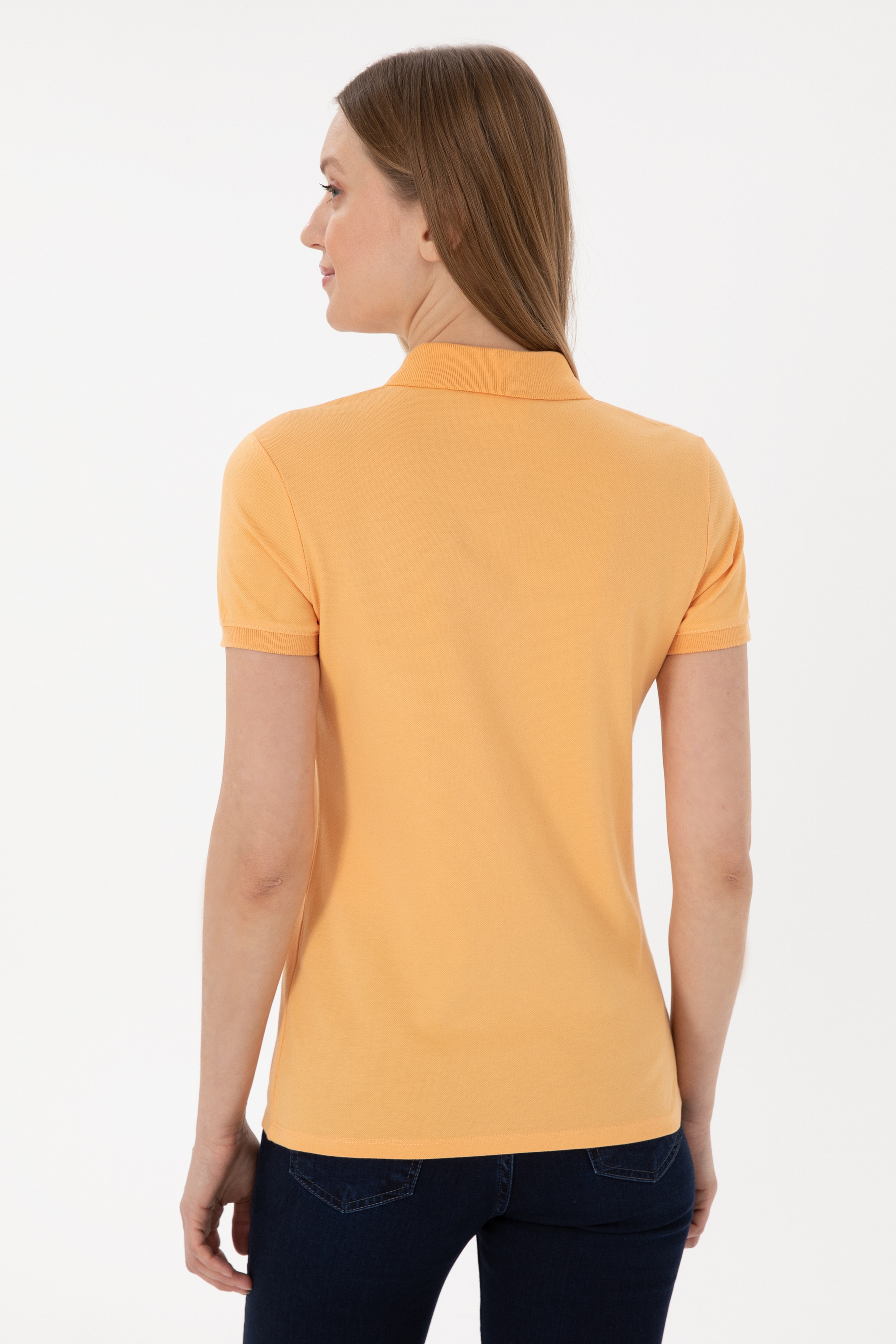 Kadın Turuncu Basic Polo Yaka Tişört - Image 5