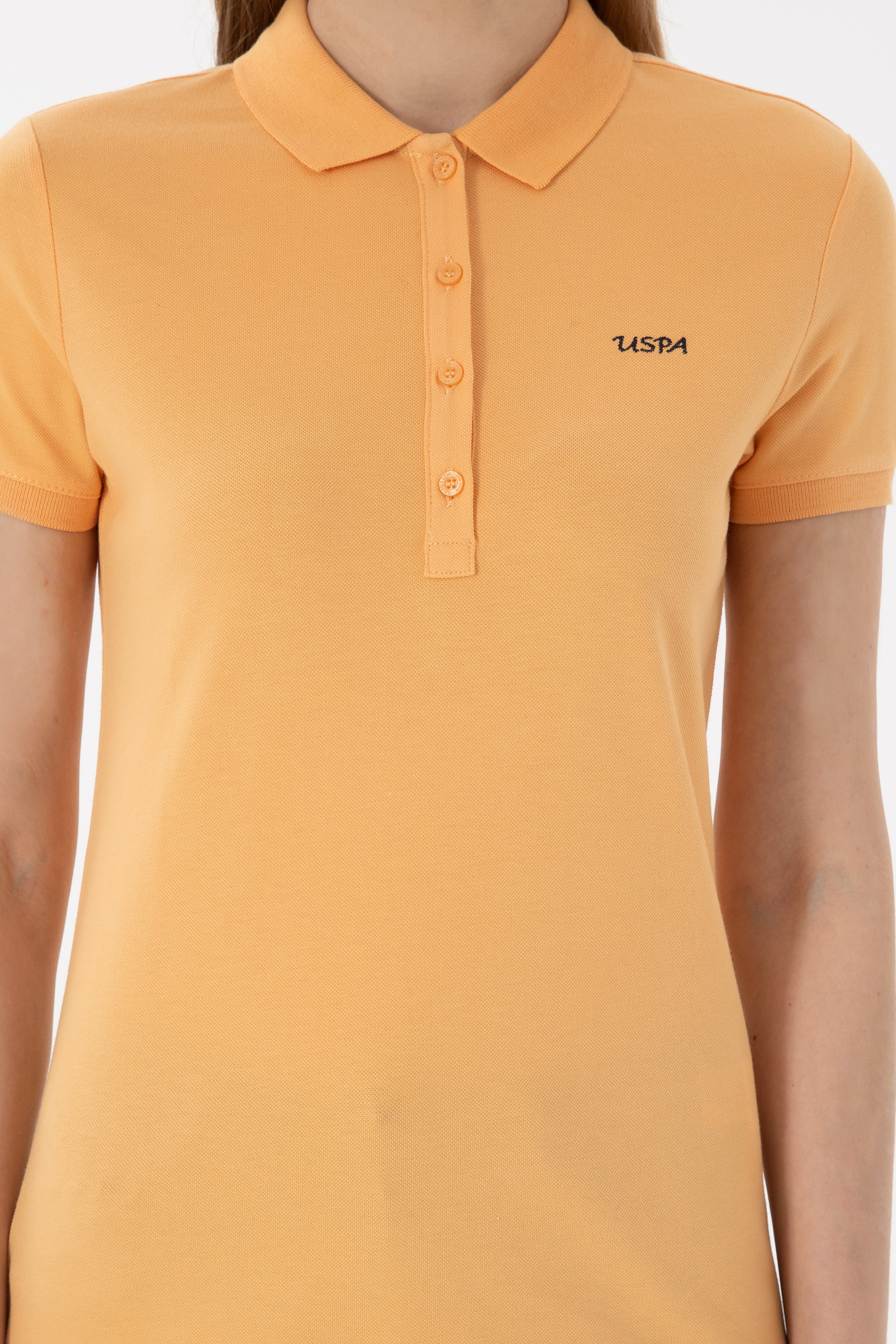 Kadın Turuncu Basic Polo Yaka Tişört - Image 6