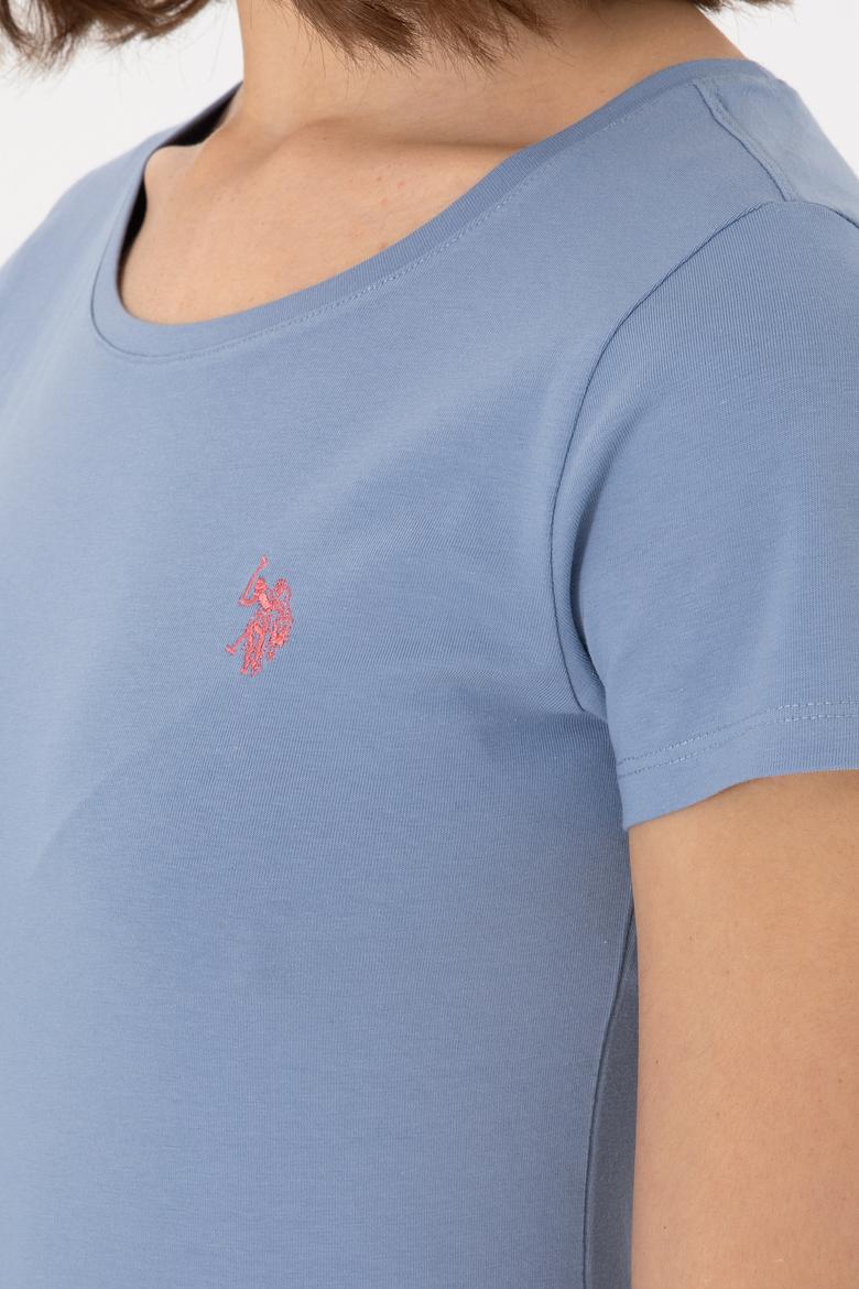 Kadın Mavi Bisiklet Yaka Tişört - 50300894031