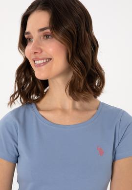 Kadın Mavi Bisiklet Yaka Tişört - 50300894031