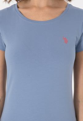 Kadın Mavi Bisiklet Yaka Tişört - 50300894031