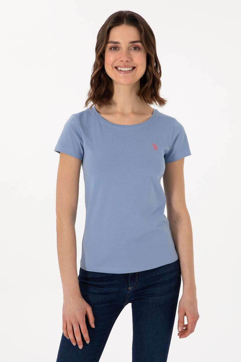 Kadın Mavi Bisiklet Yaka Tişört