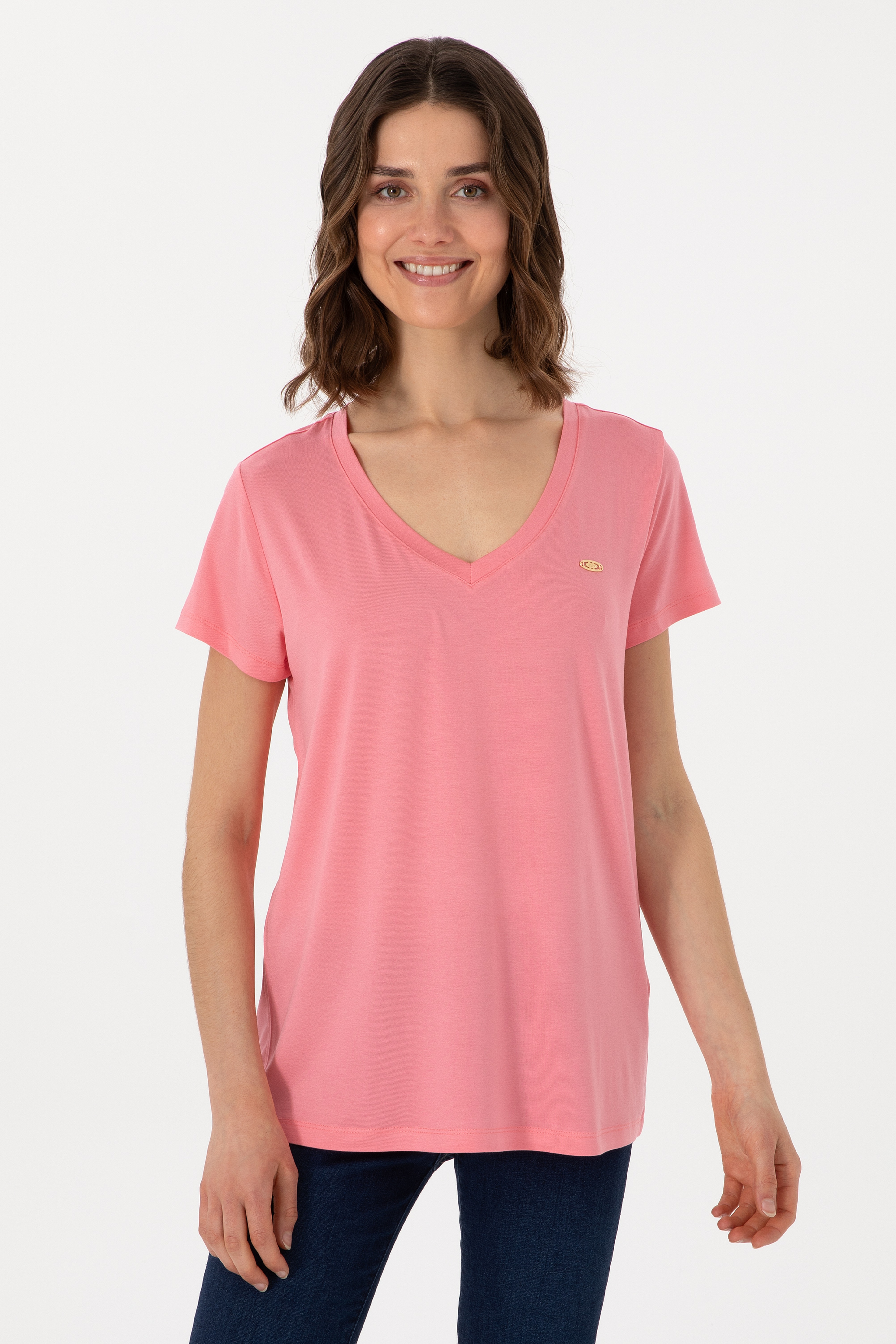 Kadın Pembe Basic Tişört - Image 1