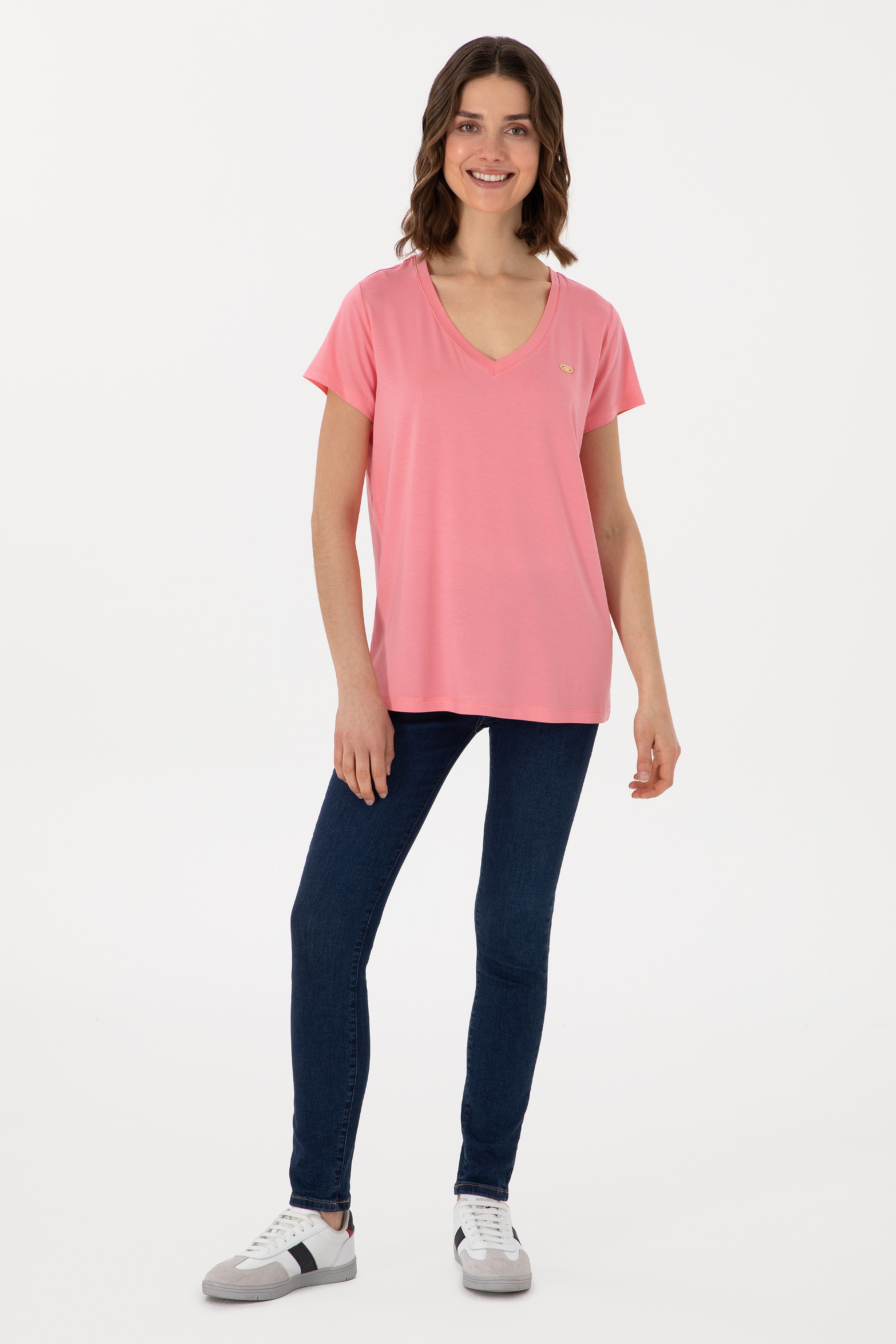 Kadın Pembe Basic Tişört - Image 4