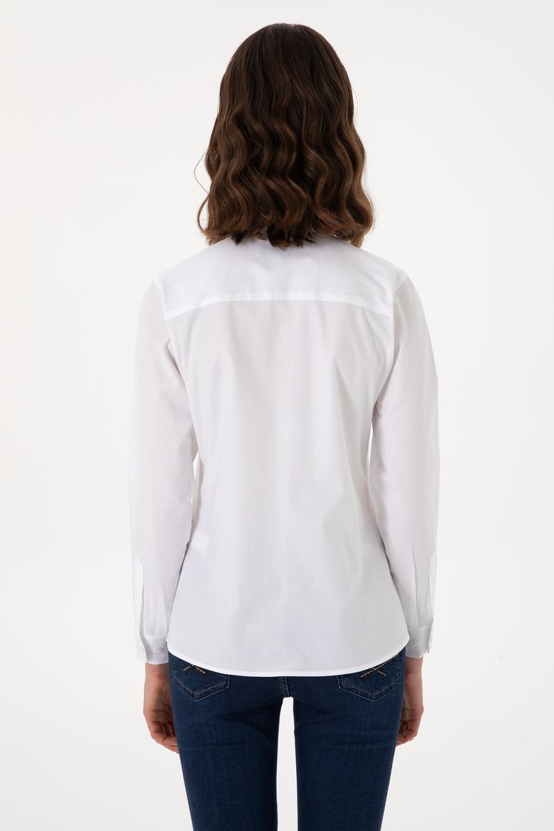 Kadın Beyaz Uzun Kollu Basic Gömlek - 50298089014