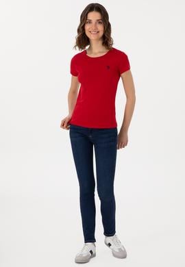 Kadın Kırmızı Bisiklet Yaka Tişört - 50300894012