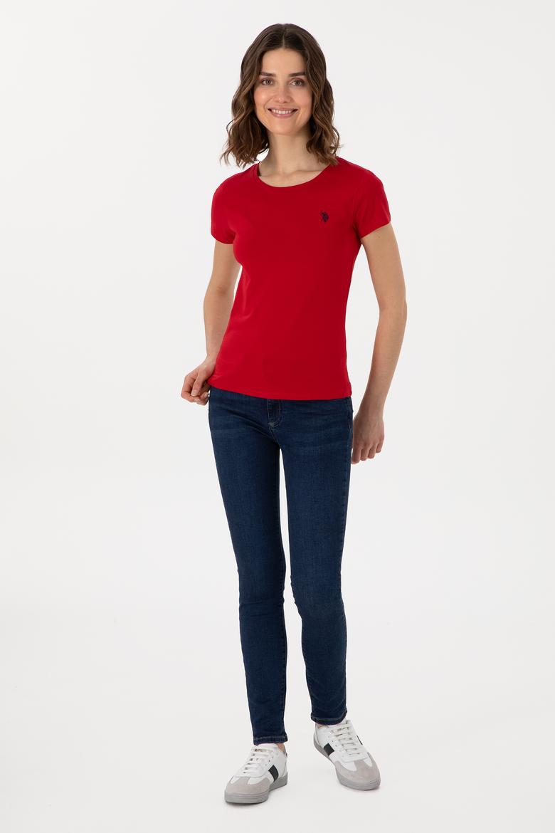 Kadın Kırmızı Bisiklet Yaka Tişört - 50300894012