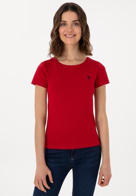 Kadın Kırmızı Bisiklet Yaka Tişört - 50300894012