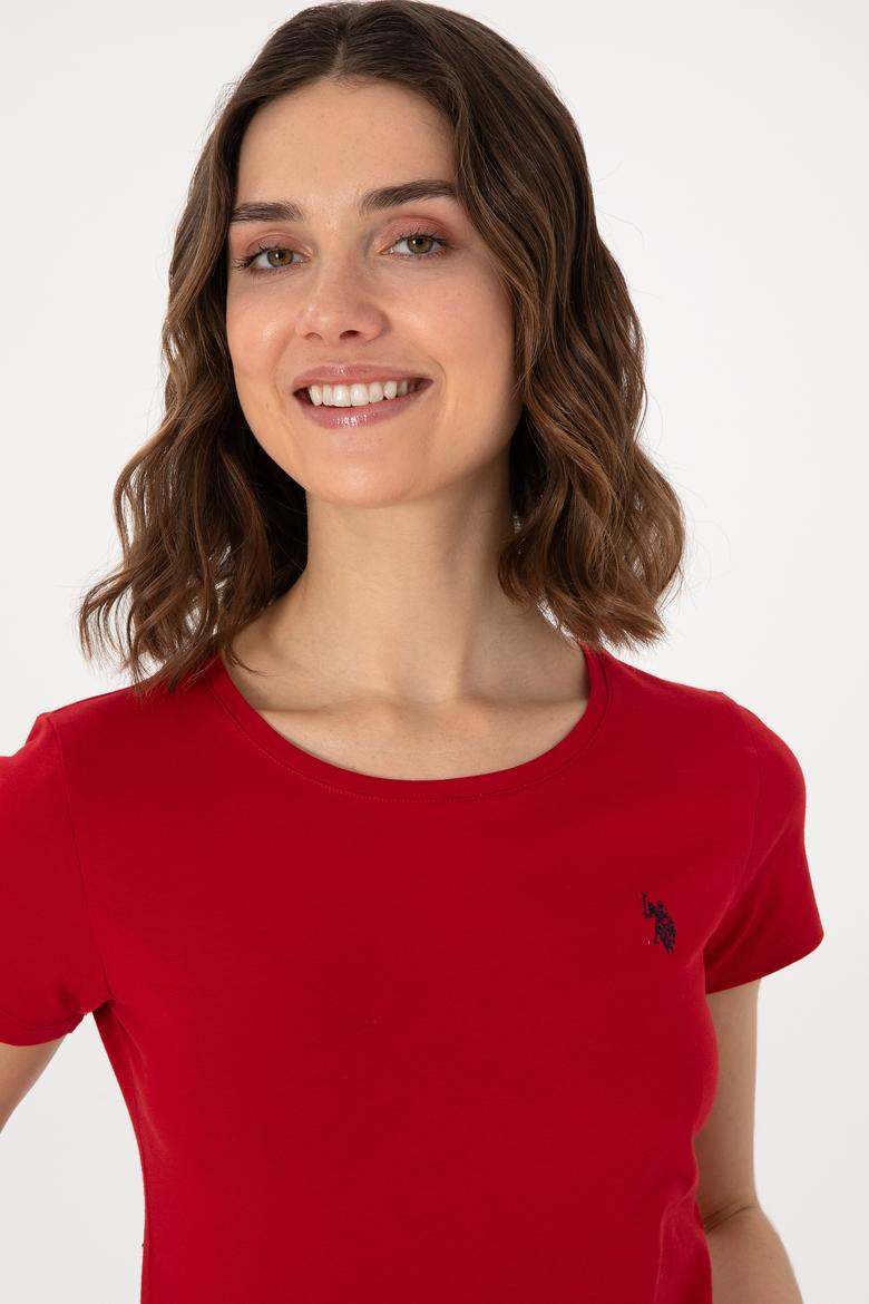 Kadın Kırmızı Bisiklet Yaka Tişört - 50300894012