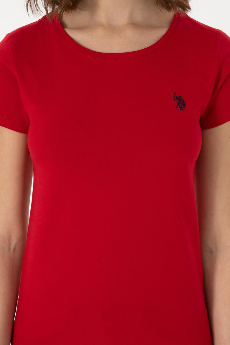 Kadın Kırmızı Bisiklet Yaka Tişört - 50300894012