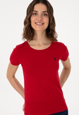 Kadın Kırmızı Bisiklet Yaka Tişört - 50300894012