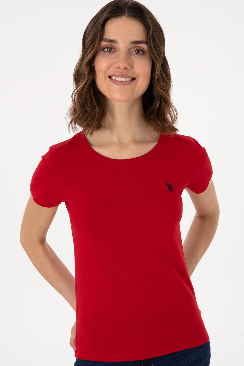 Kadın Kırmızı Bisiklet Yaka Tişört - 50300894012