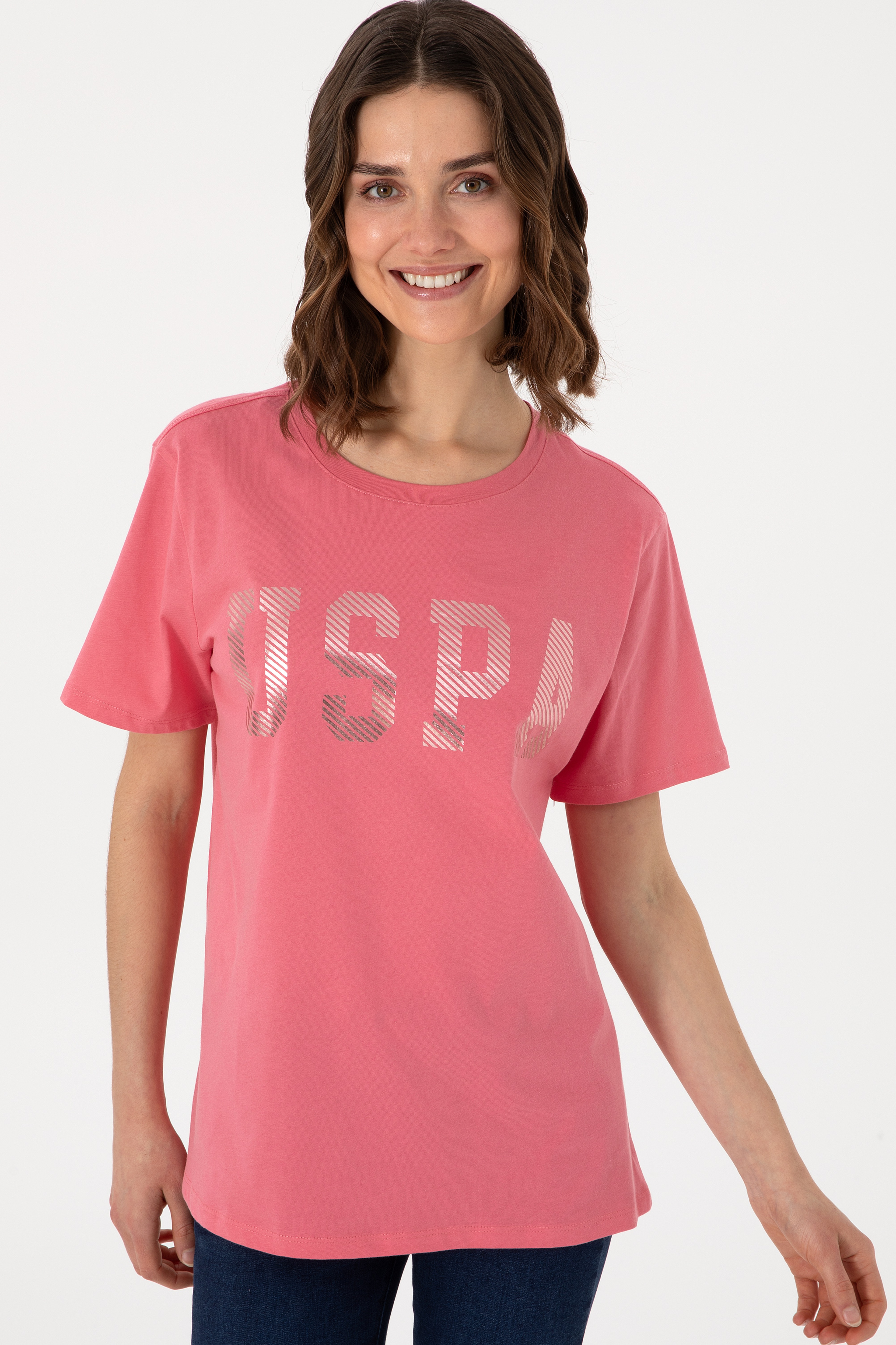 Kadın Pembe Basic Tişört - Image 3