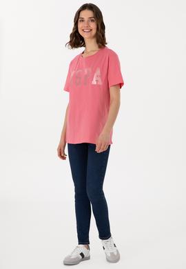 Kadın Pembe Basic Tişört - 50300850091