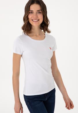 Kadın Beyaz Bisiklet Yaka Tişört - 50300894005