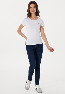 Kadın Beyaz Bisiklet Yaka Tişört - 50300894005