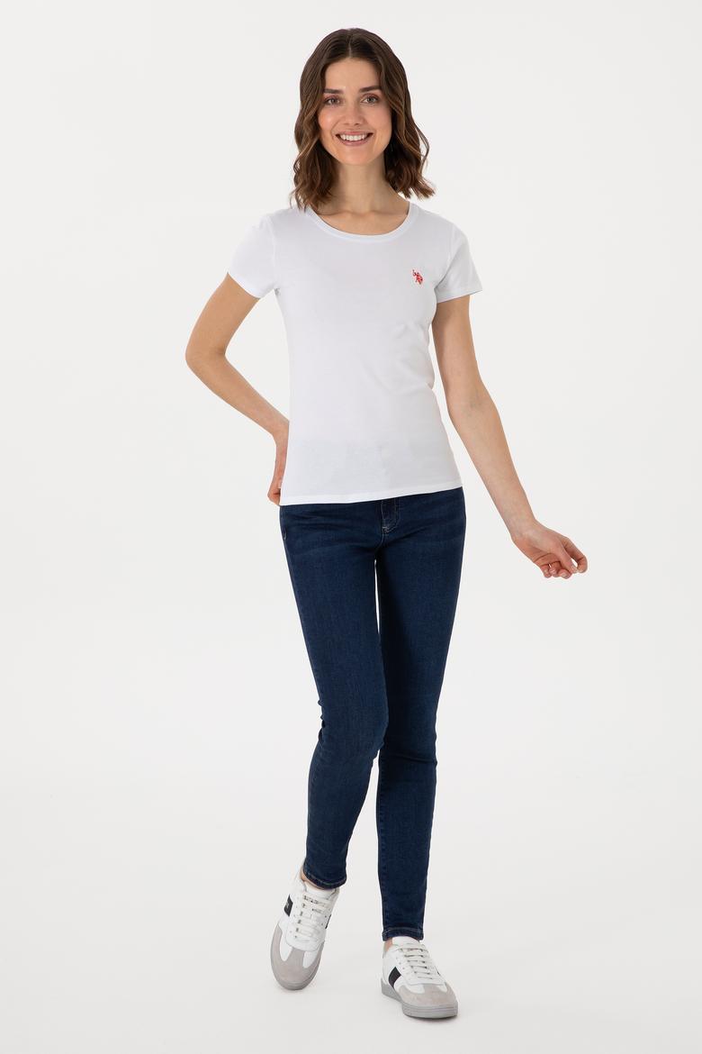 Kadın Beyaz Bisiklet Yaka Tişört - 50300894005