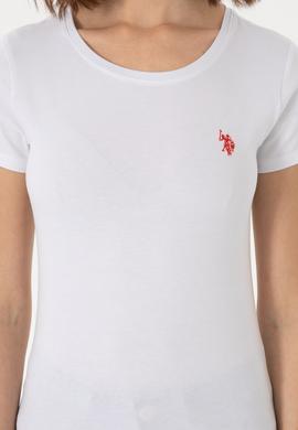 Kadın Beyaz Bisiklet Yaka Tişört - 50300894005