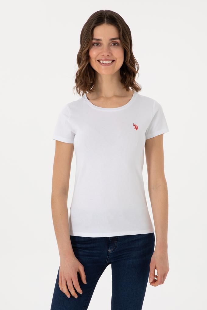 Kadın Beyaz Bisiklet Yaka Tişört