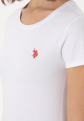 Kadın Beyaz Bisiklet Yaka Tişört - 50300894005