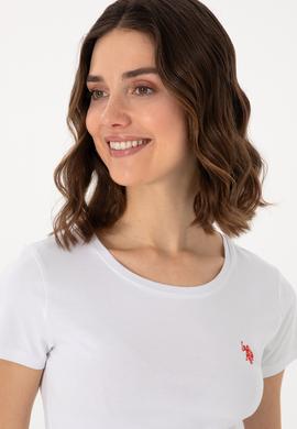 Kadın Beyaz Bisiklet Yaka Tişört - 50300894005