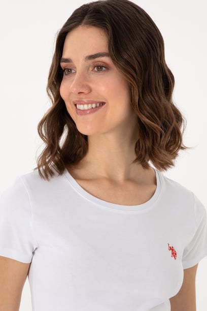 Kadın Beyaz Bisiklet Yaka Tişört