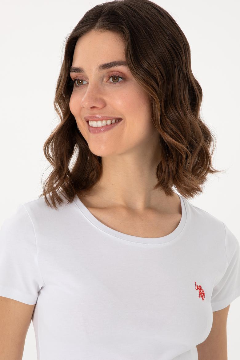 Kadın Beyaz Bisiklet Yaka Tişört - 50300894005