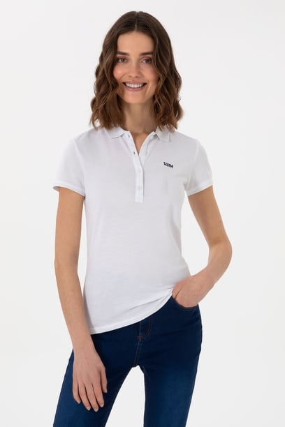 Kadın Beyaz Basic Polo Yaka Tişört