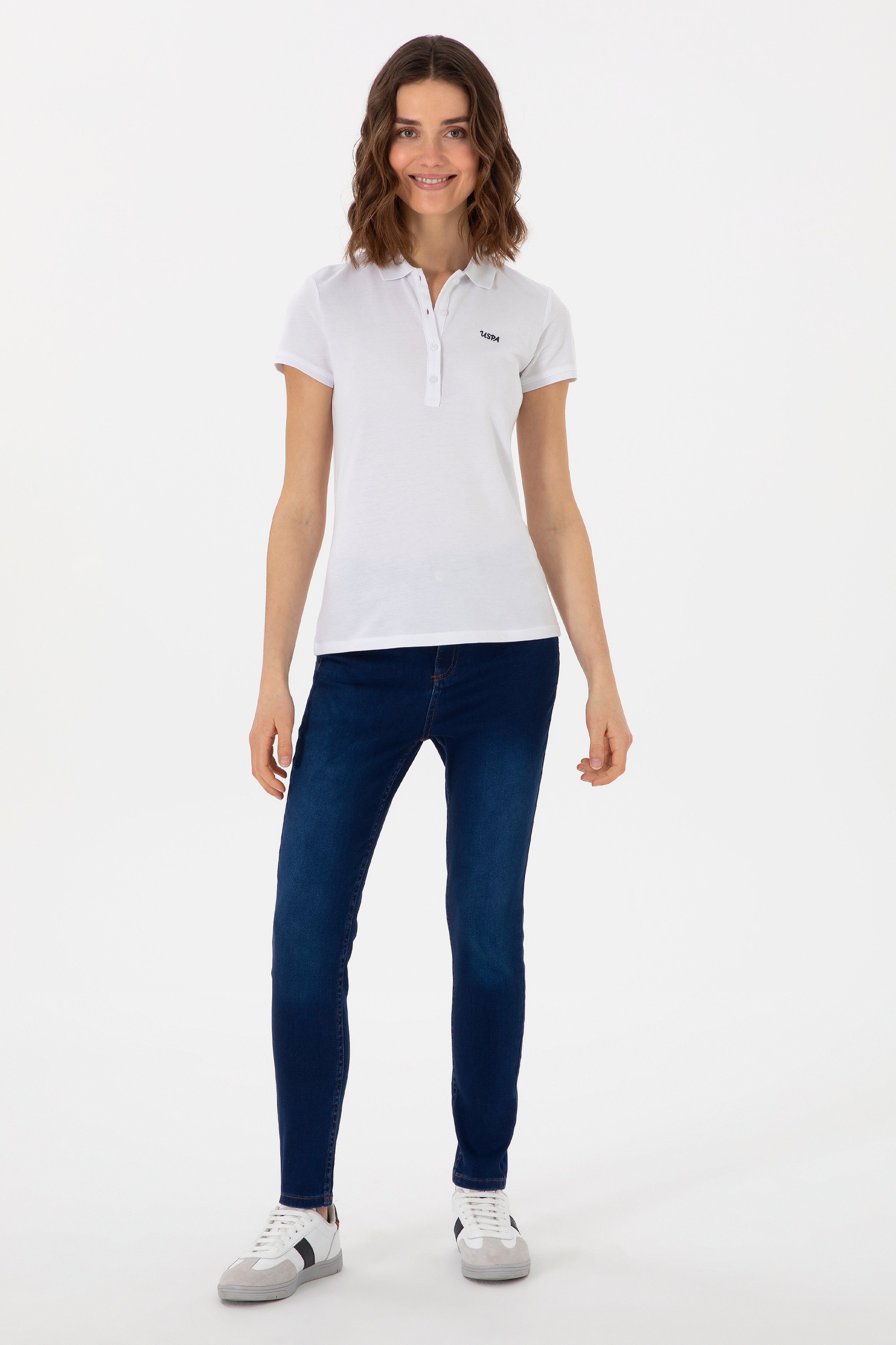 Kadın Beyaz Basic Polo Yaka Tişört