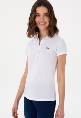 Kadın Beyaz Basic Polo Yaka Tişört - 50305764007