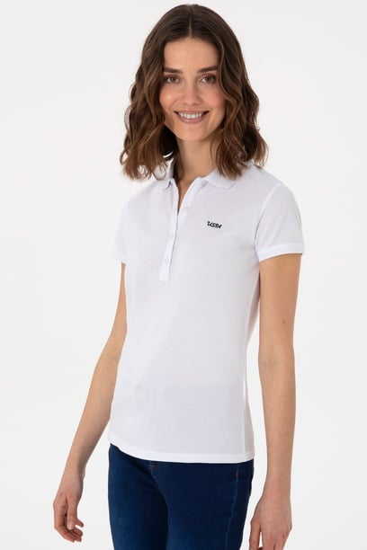 Kadın Beyaz Basic Polo Yaka Tişört