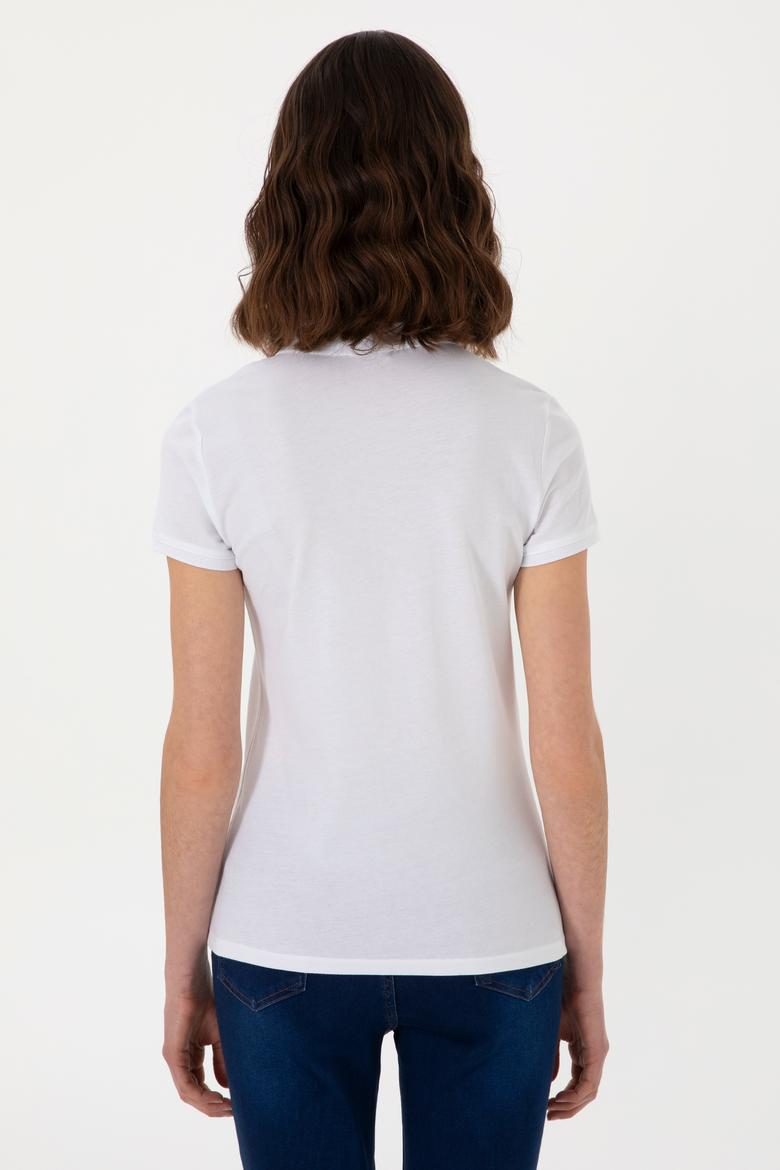 Kadın Beyaz Basic Polo Yaka Tişört - 50305764007