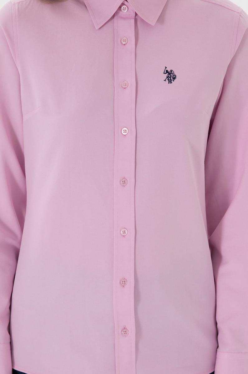 Kadın Pembe Uzun Kollu Basic Gömlek